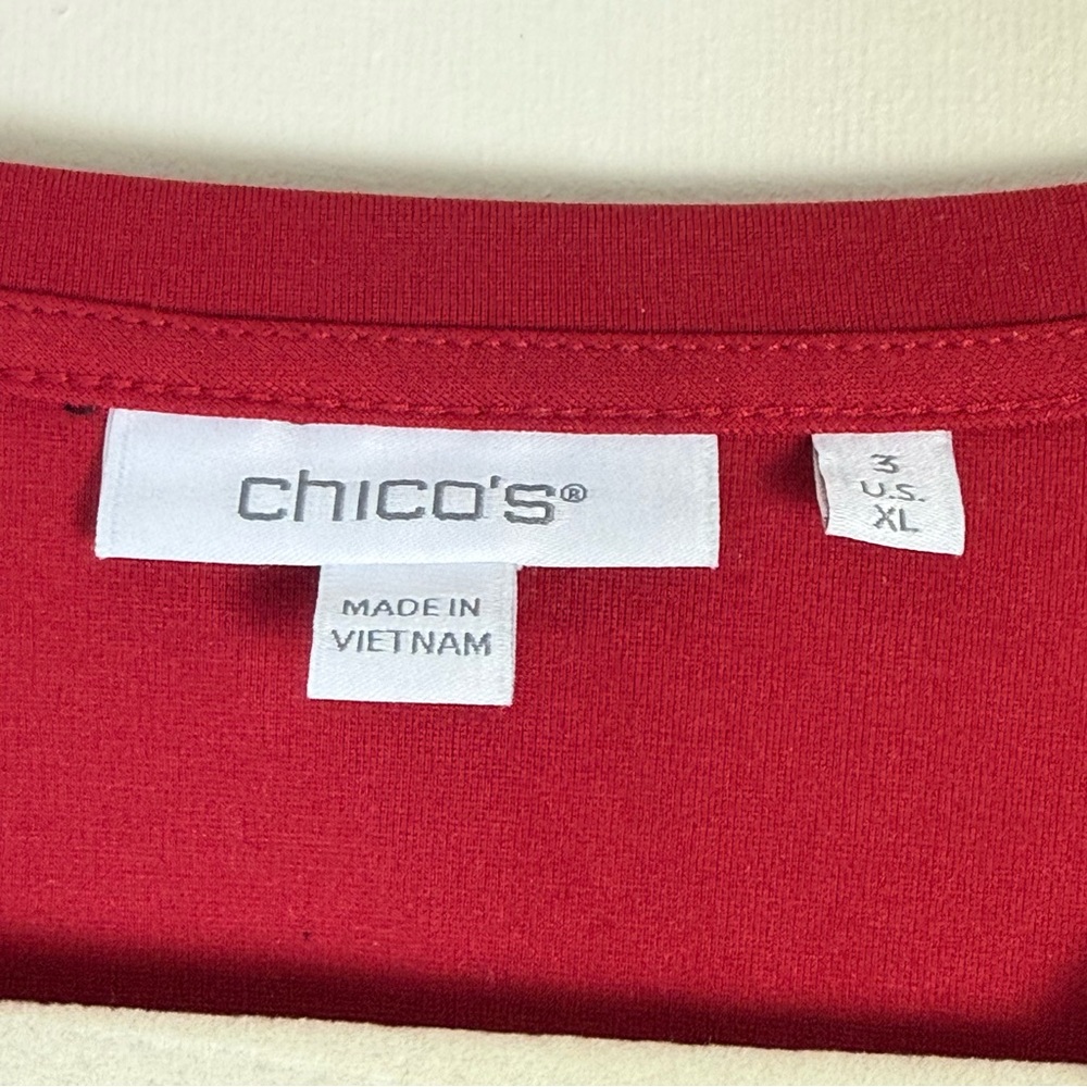 Chico Womens Red Allure Embellished Ponte Top sz 3X Cottagecore Stretch Casual - Picture 3 of 13